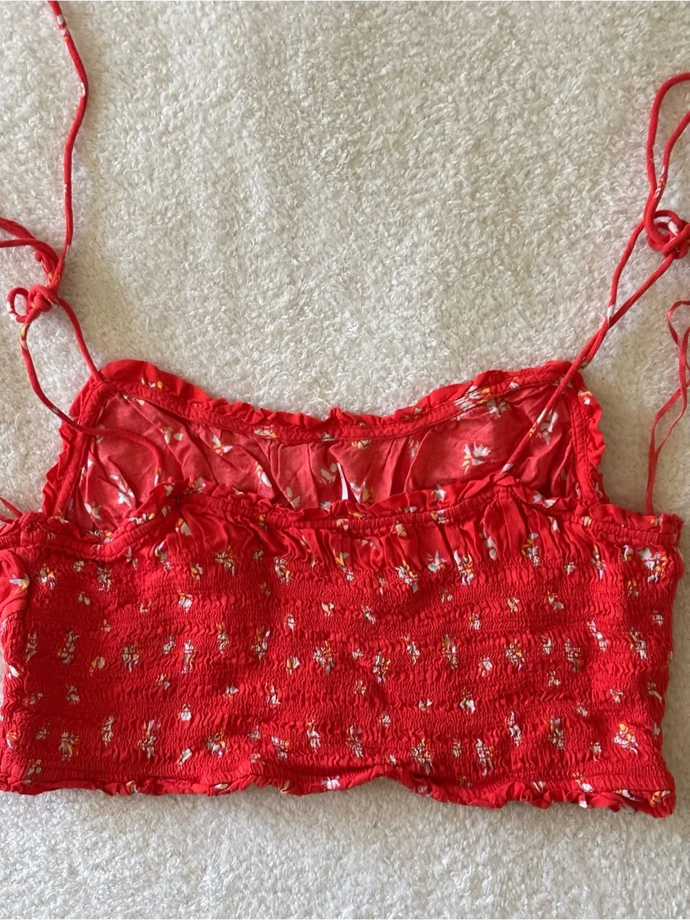 Free People Orange Floral Smoked Crop Top